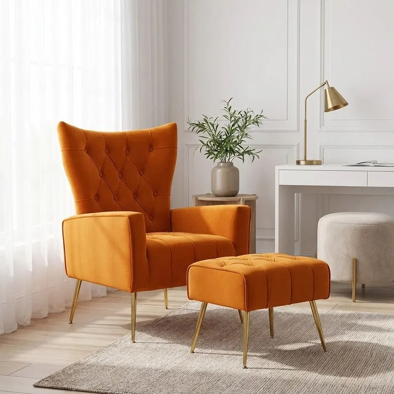 Simplex Neem Wood Lounge Chair (Orange) - Two Piece Set media 1
