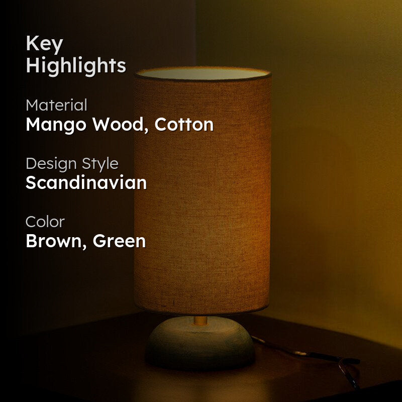 Shubhro Handcrafted Mango Wood Table Lamp - Brown,Green media 2