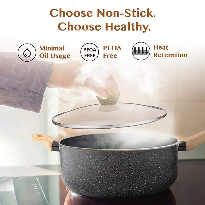 Bergner Terra Black Induction Safe Non-Stick Cooking Pot With Lid - 24 cm/5000 mL media 3