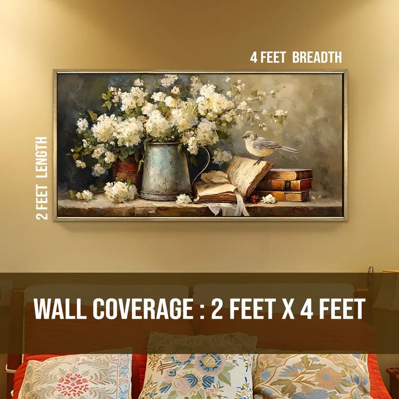 Ivory Blooms Canvas Wall Painting With Frame media 8