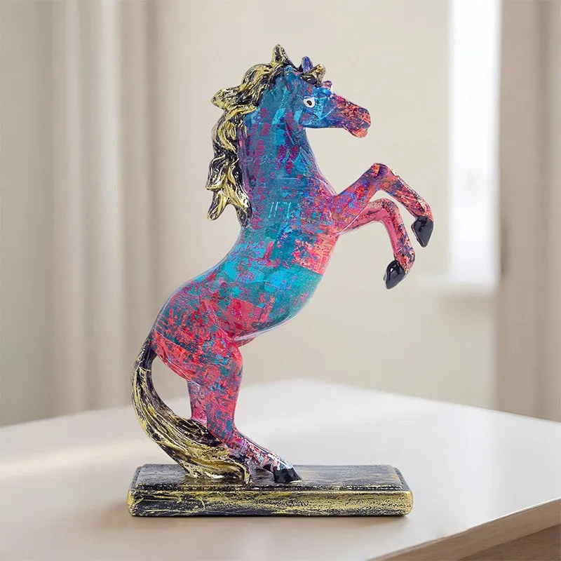 Colorful Rearing Horse Showpiece- Blue,Pink media 1