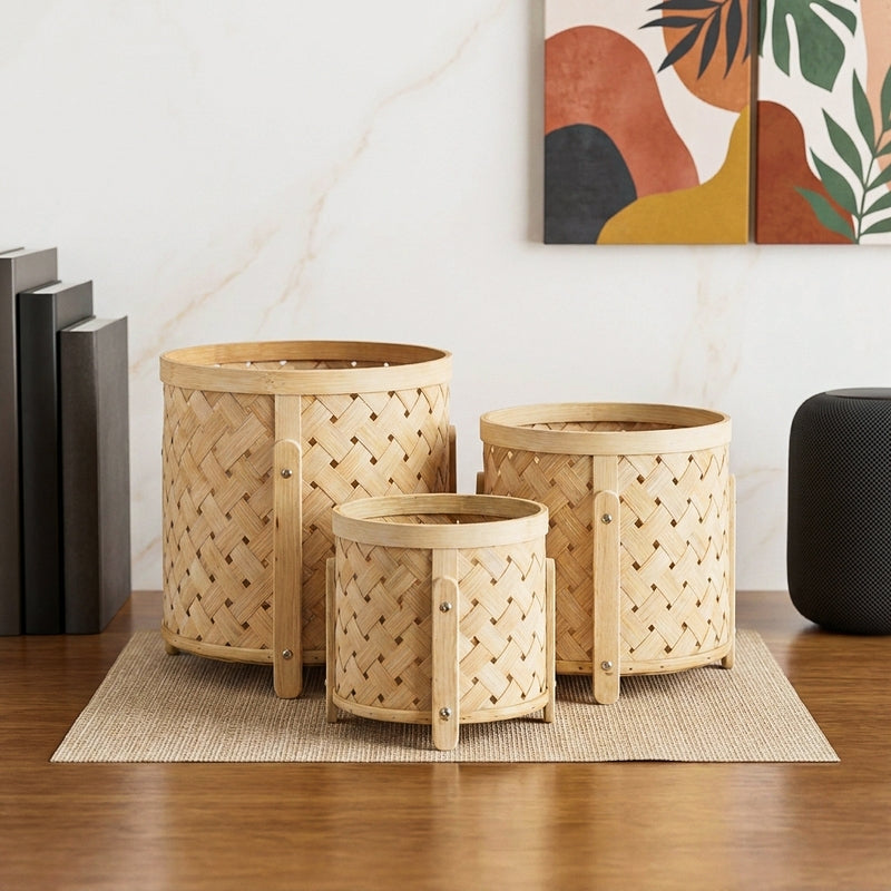 EarthAura Bamboo Planters - Set Of Three