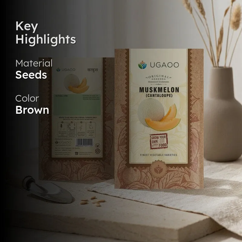 Ugaoo cantaloupe seed packet displayed in a warm indoor gardening scene