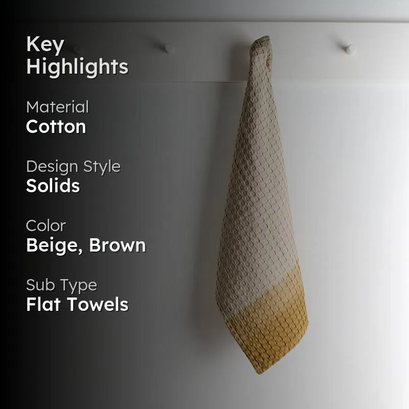 Ninon Dipdye Textured Waffle Hand Towel (Beige & Yellow Ochre) - Set Of Two media 2