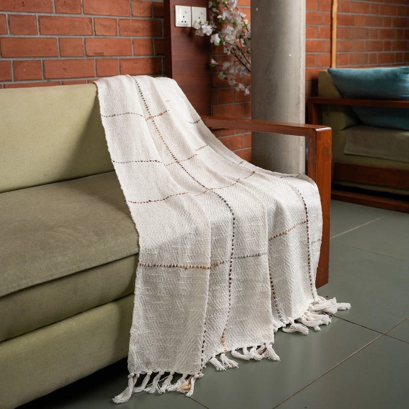 Urban Space Diamondline Geometric Cotton Throw - White