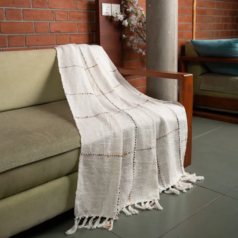 Urban Space Diamondline Geometric Cotton Throw - White media 1