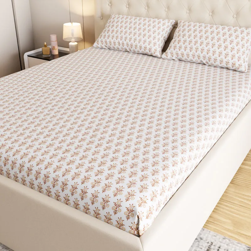 Bloom Ethnic Cotton Bedsheet (Brown) - 180 TC media 1