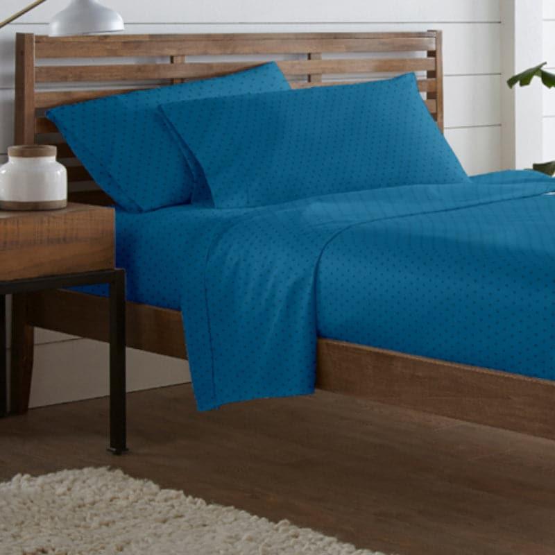 Azva Swiss Dot Cotton Bedsheet (Blue) - 300 TC media 4
