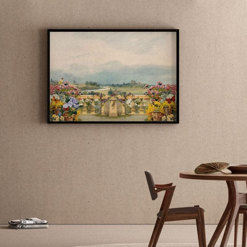 Floral Fantasy Balcony Canvas Wall Painting - Black Frame