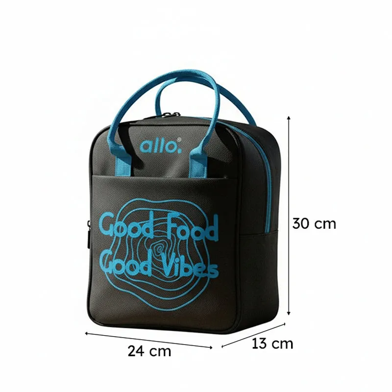 Good Vibes Polyester Lunch Bag - Black & Blue media 9