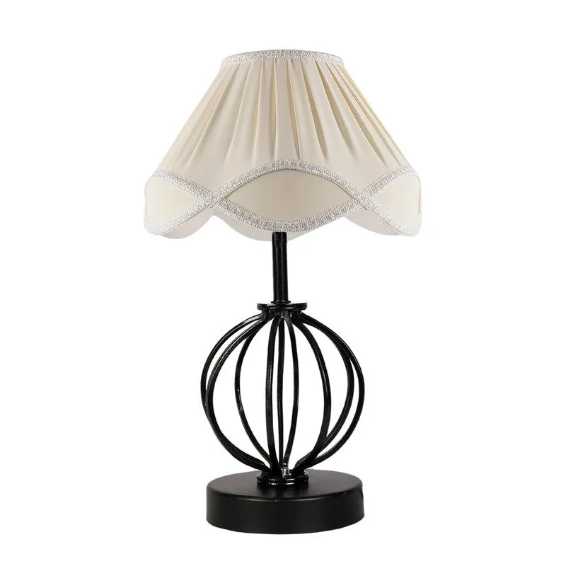 Aurylin Cotton Table Lamp With Wooden Base - Ivory media 5