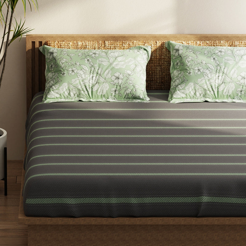 Faraday Geometric Microfiber Bedsheet (Grey & Green) - 120 GSM media 4