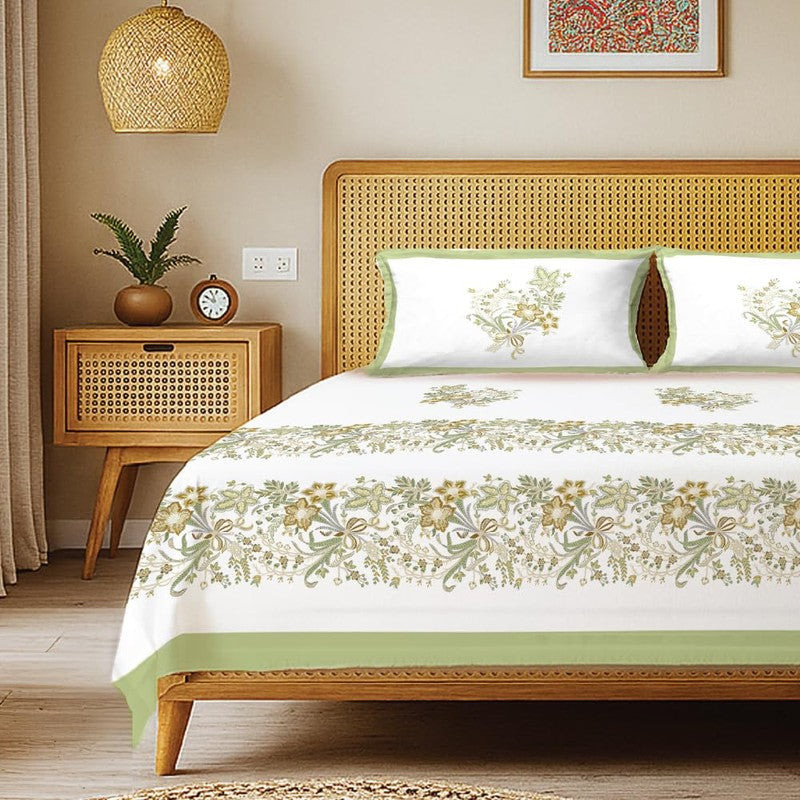 Urban Space Rangrez Aura Cotton Bedsheet (Green) - 200 TC media 3