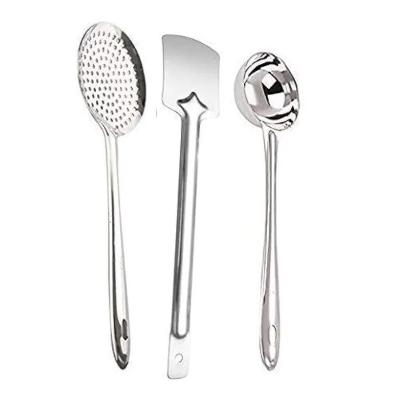 Elegant Silver Stainless Steel Kitchen Utensil - Set Of Three media 3