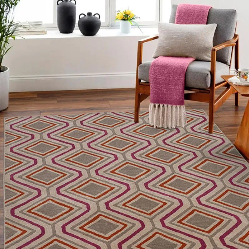 Faramir Hand Tufted Geometric Wool & Nylon Carpet - Red & Beige media 3