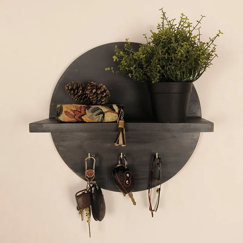 Antika Wooden Wall Shelf Organiser with Key Holders media 3