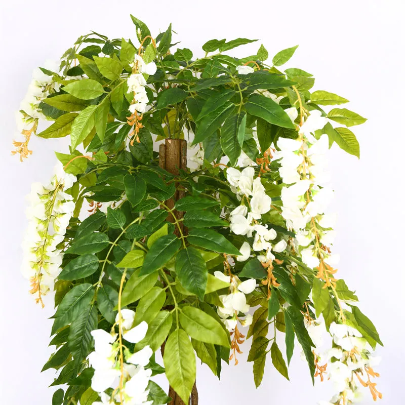Verdiq Artificial Flowering Plant With Black Plastic Pot (Green & White) - 6 Feet media 6
