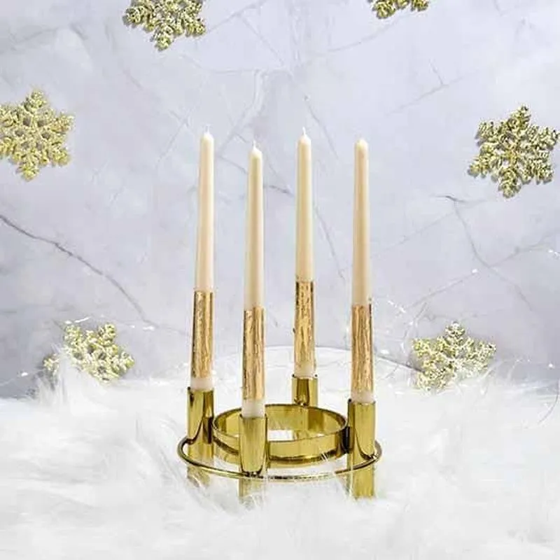 Set of 4 White Gold Guidance Taper Candles - Cinnamon Roll Scented media 4