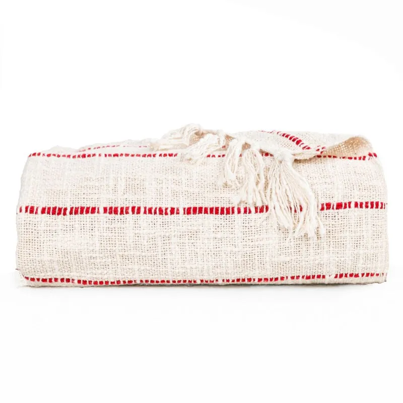 Almond Weave Striped Throw - Off White & Red media 6
