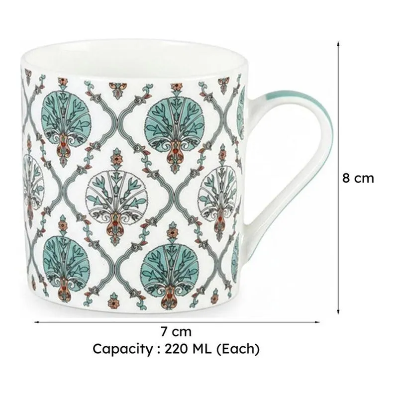 India Circus Bone China Tea Cup (220 mL Each),White,Green) - Set Of Six media 7