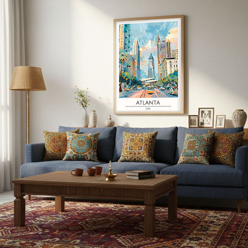 Vintage Atlanta Framed Canvas Archival Canvas Wall Painting - Natural Brown Frame media 4