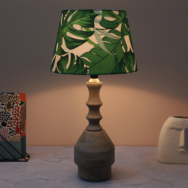 Kaizen Glyph Printed Mango Wood Table Lamp - Green,Beige,White