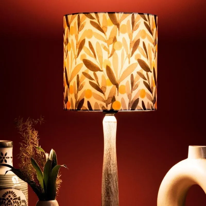 Grey Glamour With Wooden Pillar Fabric Table Lamp - Multicolor media 1