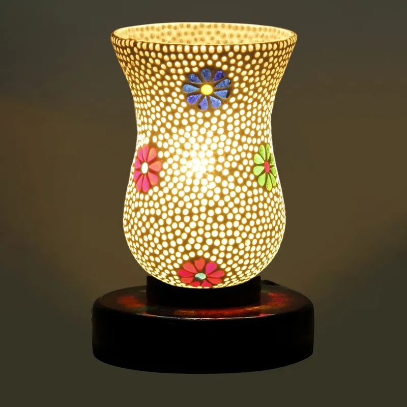 Glazora Mosaic Glass Table Lamp With Wooden Base - Multicolor media 6