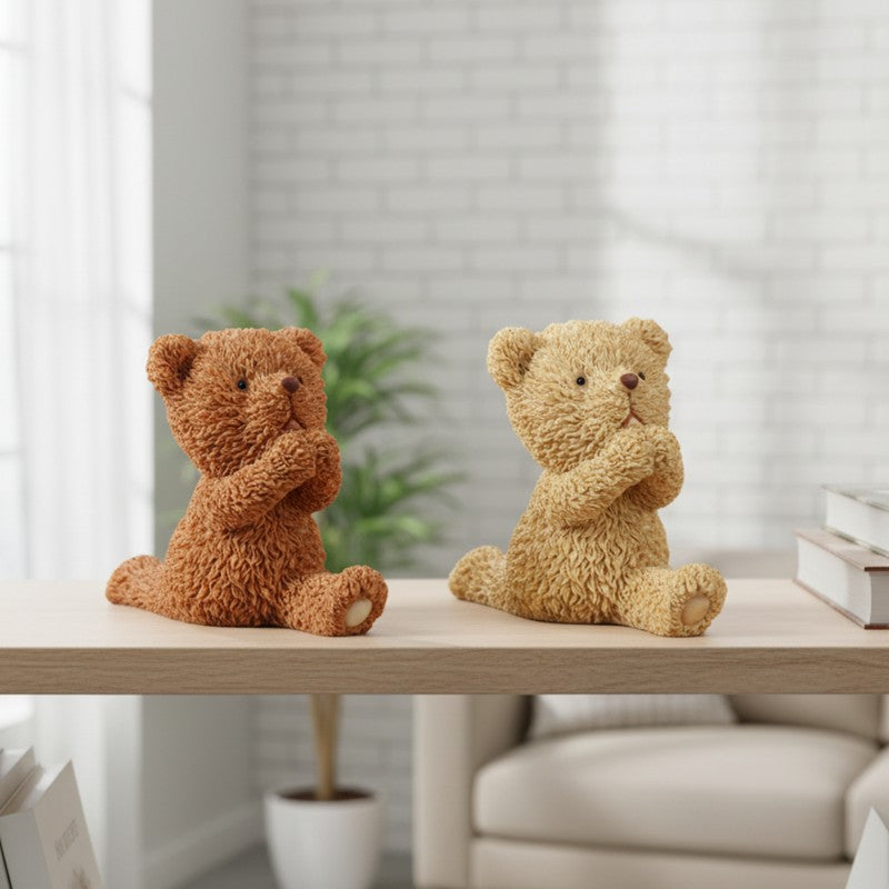 Sweet Pause Teddy Decor Showpieces (Brown,beige) - Set Of Two