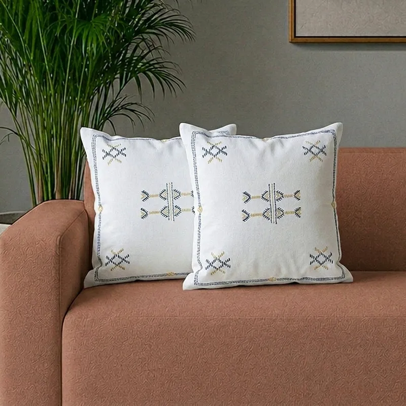 White Embroidered Cushion Cover - Set Of Two media 1