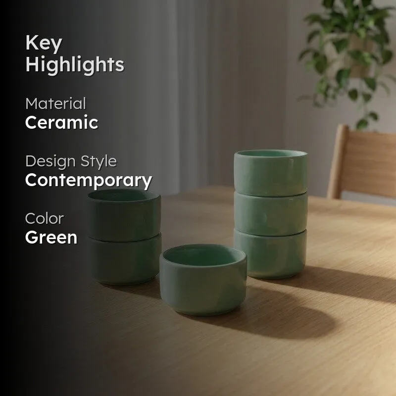 Ceramic Dip Bowls (Green,50 mL Each) - Set Of Six media 2