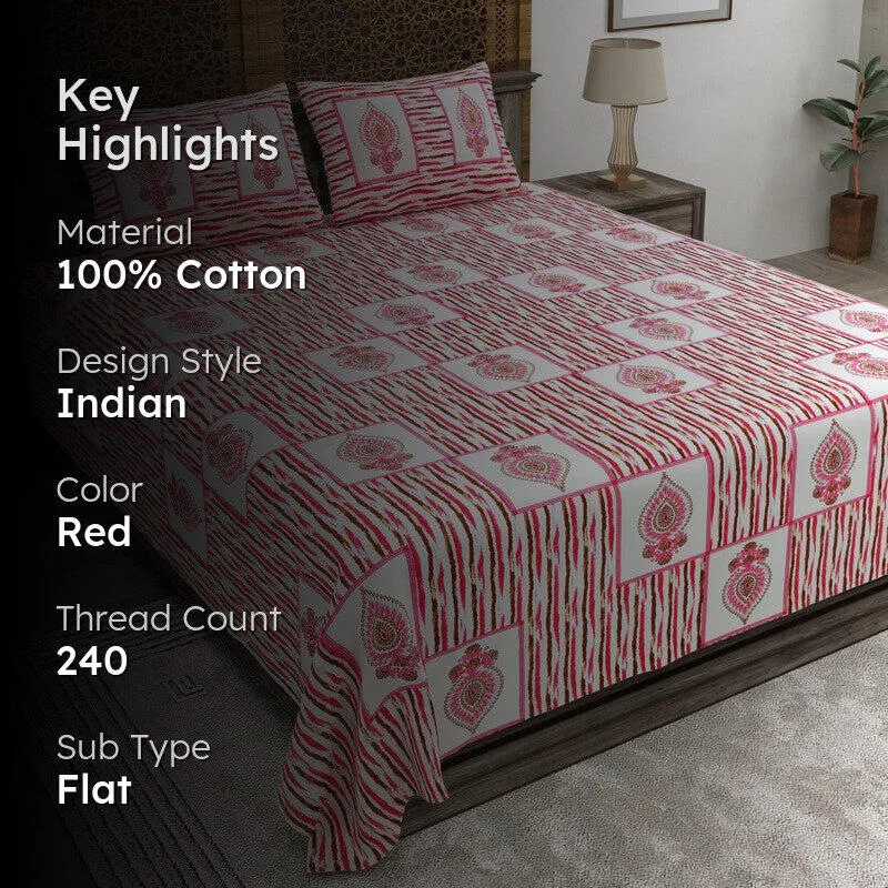 Desior Cotton Bedsheet (Red) - 240 TC media 2