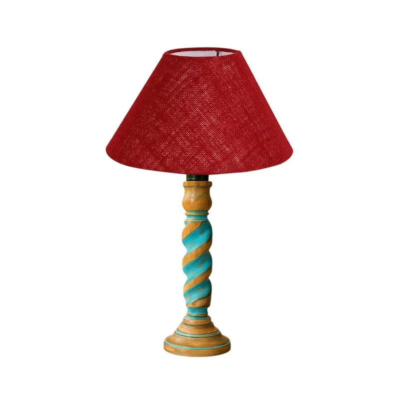 Elara Oryn Wooden Table Lamp - Maroon media 5