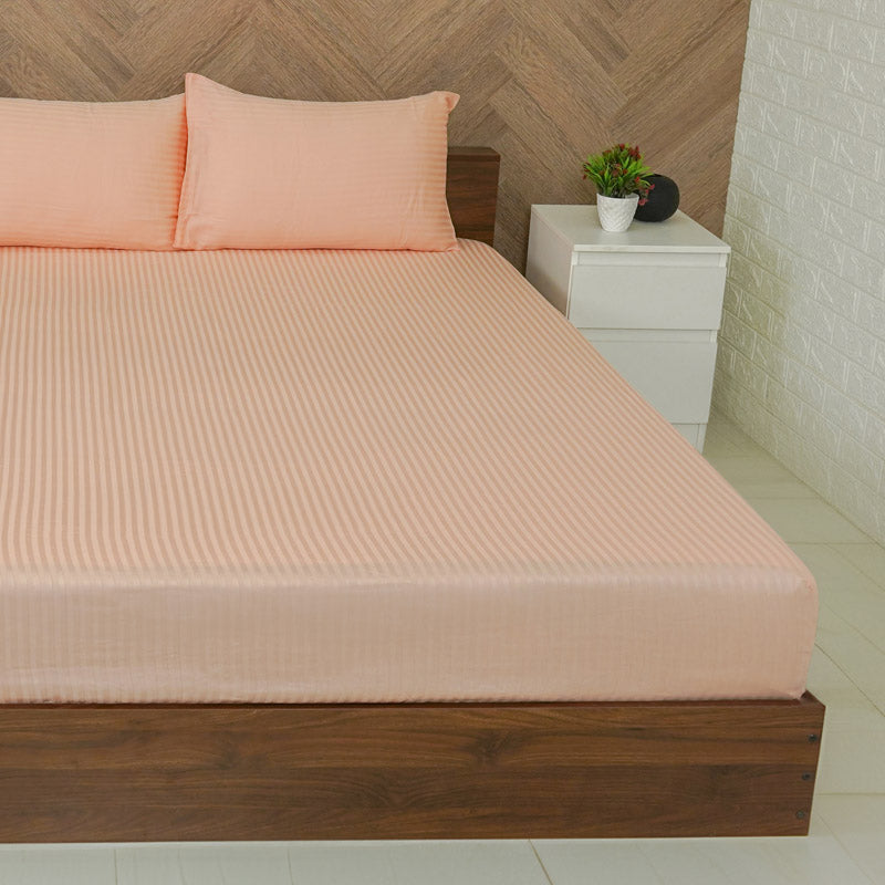 Reposi Striped Cotton Bedsheet (Peach) - 200 TC media 3