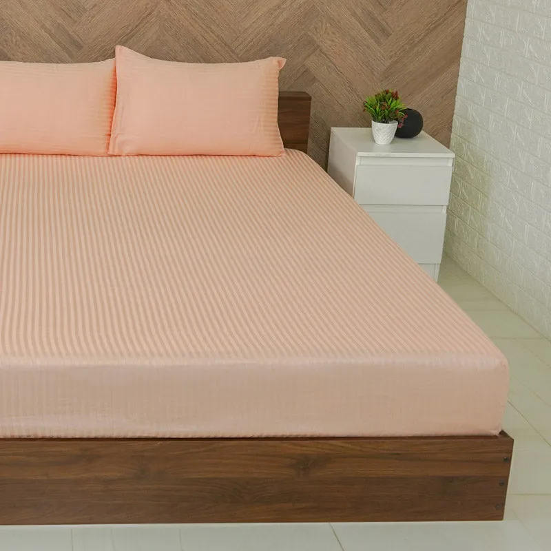 Reposi Striped Cotton Bedsheet (Peach) - 200 TC media 3