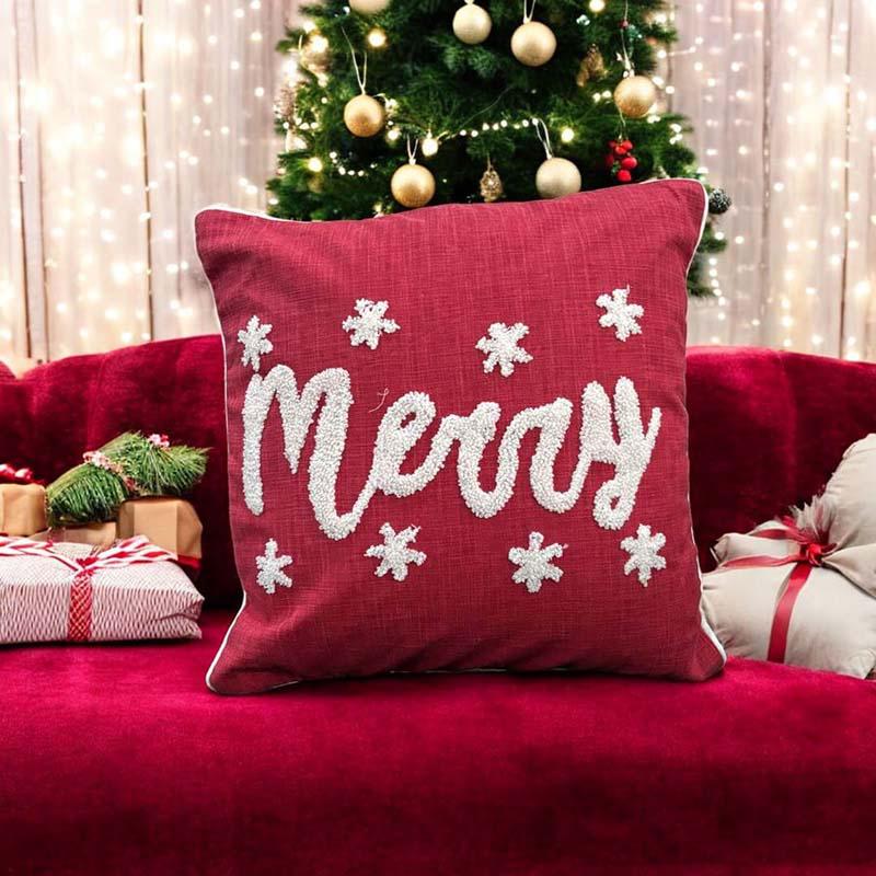Scarlet Joy Cotton Christmas Cushion Cover media 3