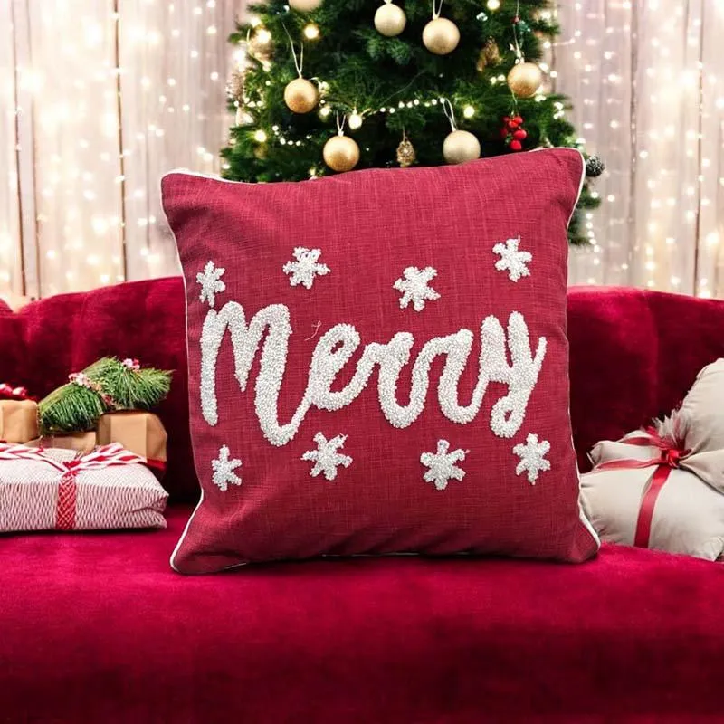 Scarlet Joy Cotton Christmas Cushion Cover media 3