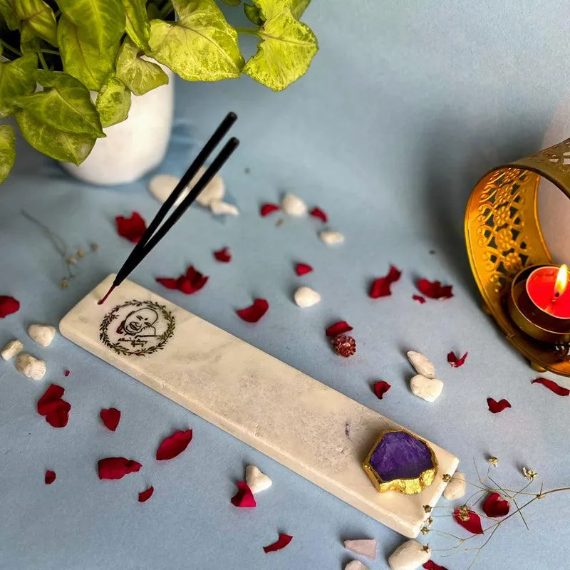 Guruji Marble Incense Holder With Agate Plating - Purple media 3