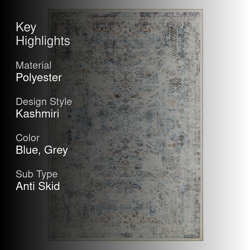 Nilaya Ethnic Anti Slip Polyester Carpet - Blue,Grey media 2