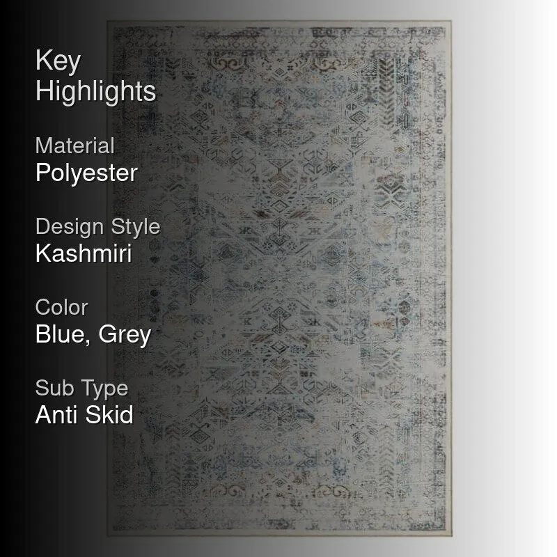 Nilaya Ethnic Anti Slip Polyester Carpet - Blue,Grey media 2