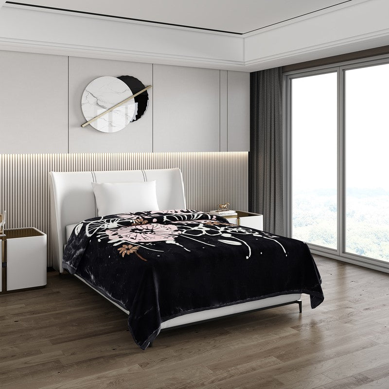 Monte Carlo Midnight Blossom Blanket (Black) - 850 GSM - Single