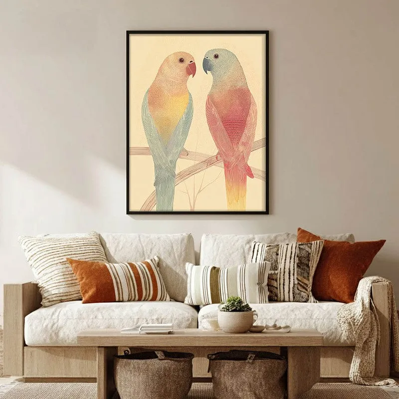 Lovebirds Illustration Canvas Wall Painting With Black Frame media 3