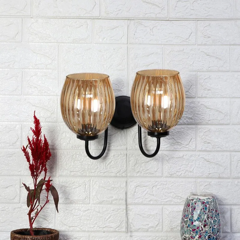 Warm Amber Dual Shade Glass Wall Lamp media 3