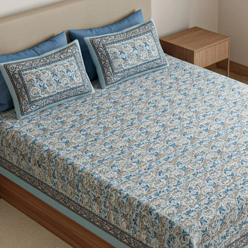 Madhur Cotton Bedsheet (Blue, Grey) - 180 TC media 3