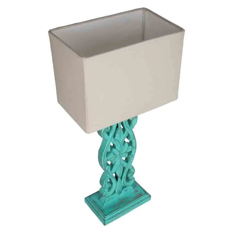 Meraki Carved Fabric Table Lamp - Beige,Blue media 4