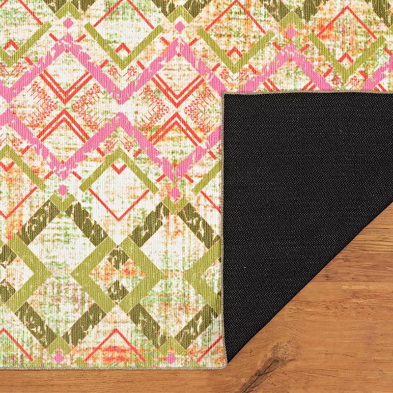 Thrain Geometric Polyester Anti-Skid Carpet - Green & Pink media 5