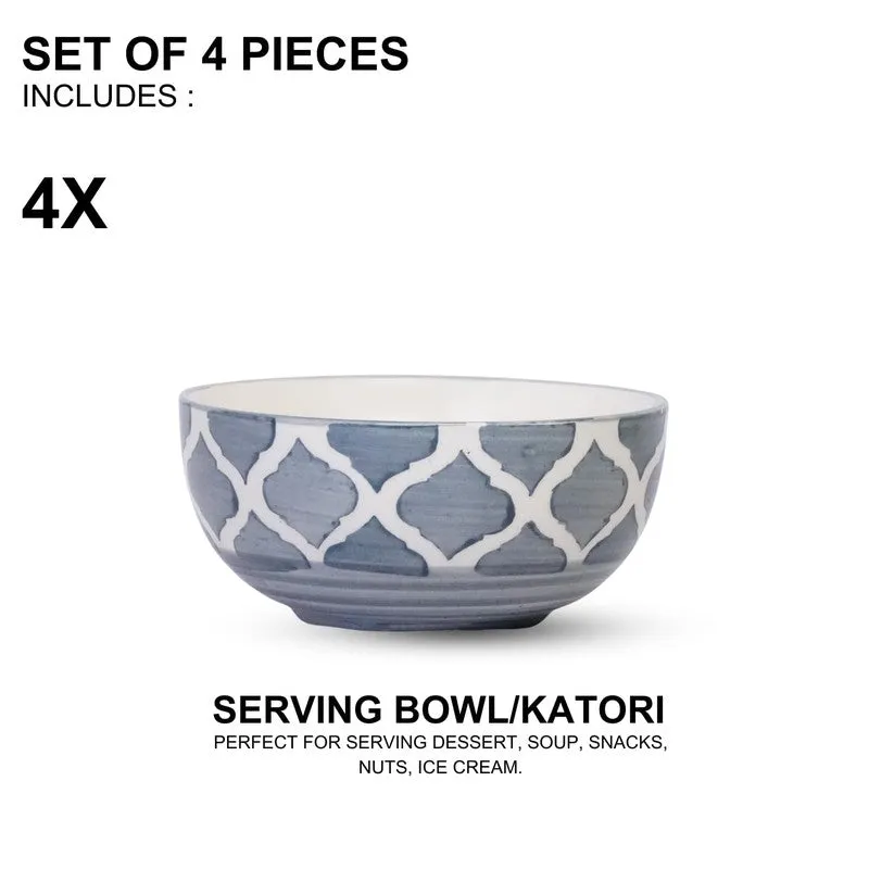 Savito Ceramic Snack Bowls (White,Blue, 200 mL Each) - Set Of Four media 6