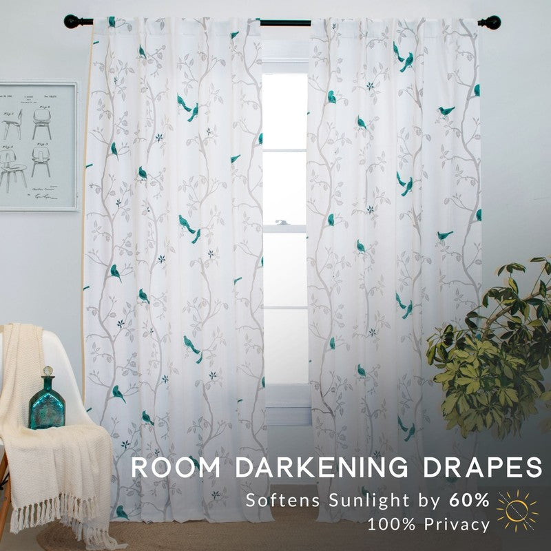 Tranquebar Home Nature Wings Cotton Curtains(Blue) - Set Of Two media 4
