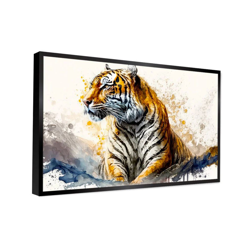 Royal Bengal Tiger Canvas Wall Painting With Frame - Black media 4
