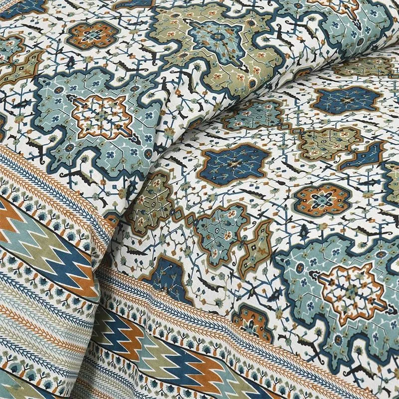 Baneeta Ethnic Bedshhet - Blue & Green Cotton Bedsheet - 180 TC media 4
